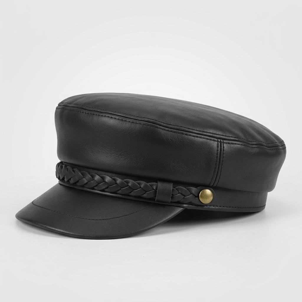 Leather Fiddler Cap handmade from leather in Sialkot Pakistan